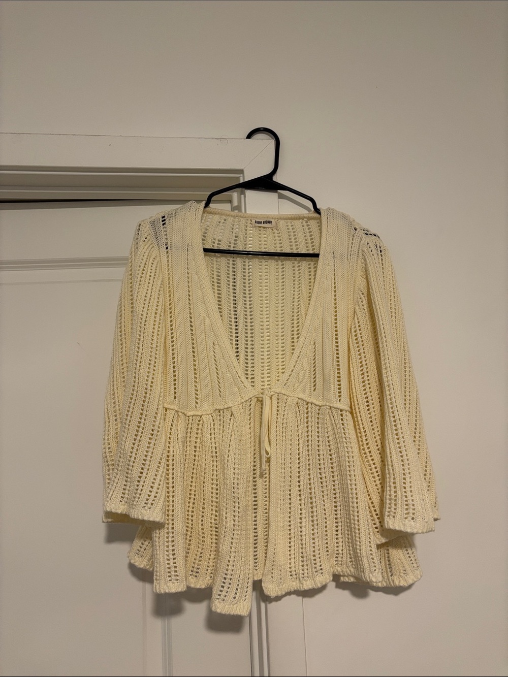 Djerf Avenue Cream Open-Knit Tie-Front Blouse